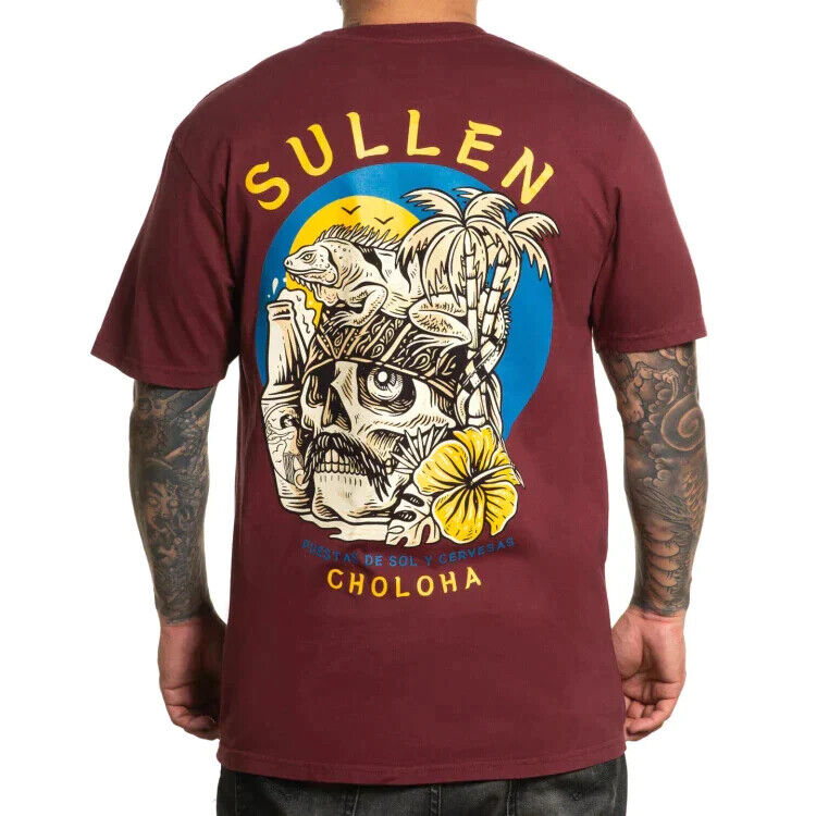 Sullen Clothing "PUESTAS" Mens tee Art Collective tattoo Maroon