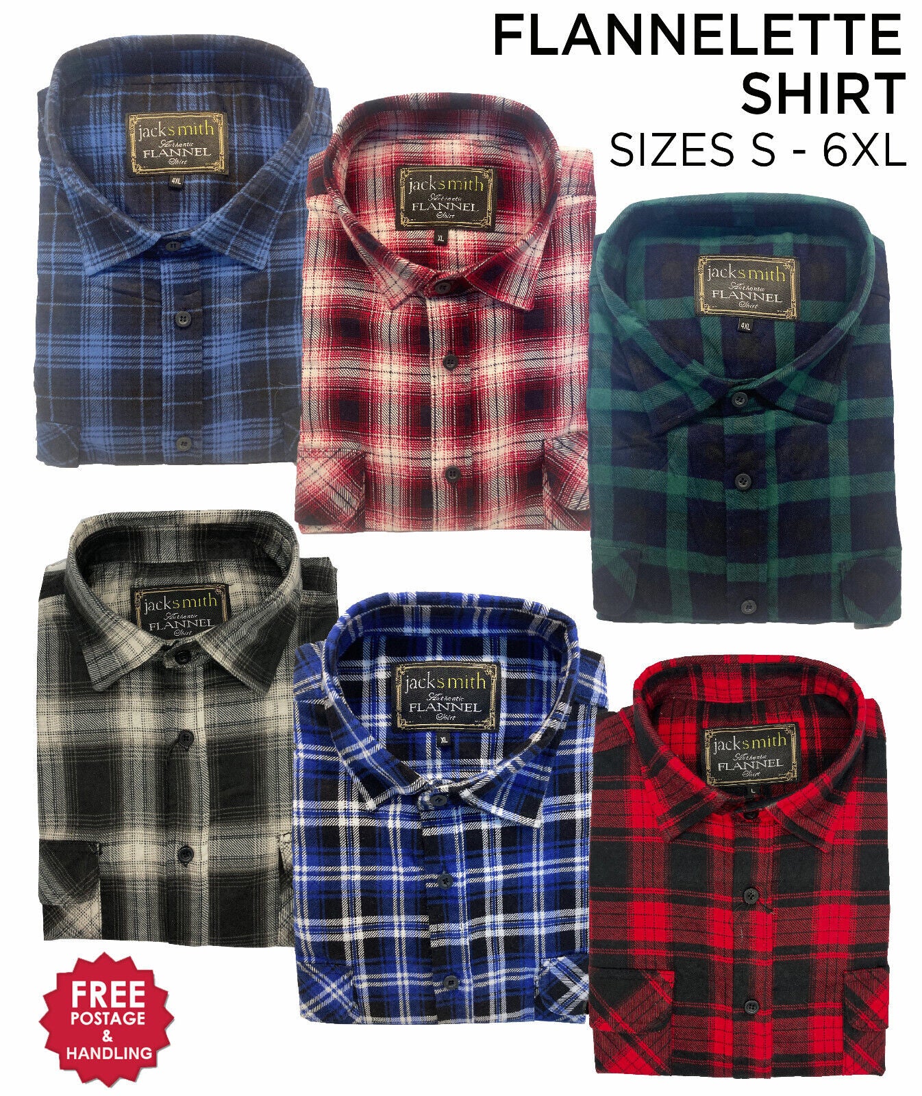 Mens Flannelette Long Sleeve Shirt 100% Cotton M,L,XL,2XL,3XL,4XL,5XL