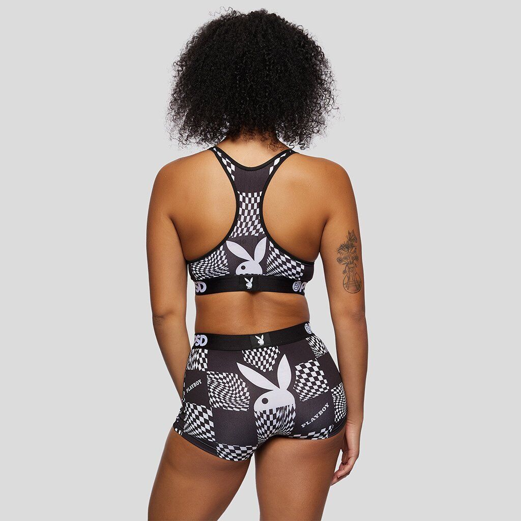 PSD Womens "PLAYBOY WARP CHECKS" sports bra & boy short Poly/Spandex active