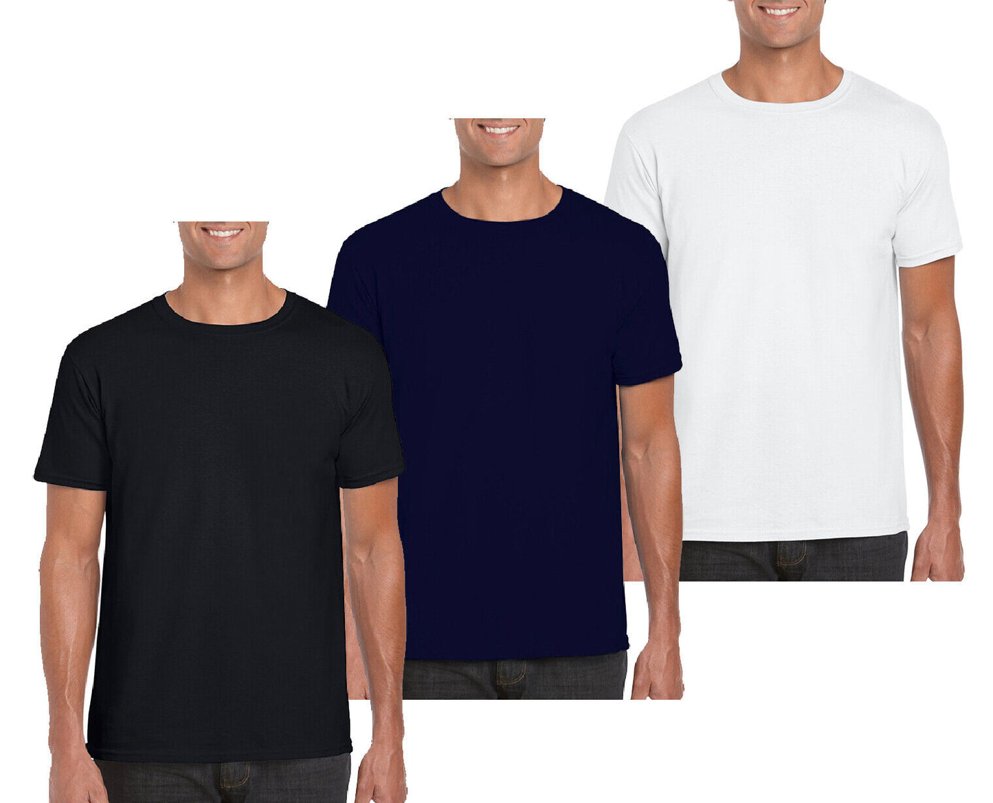 Mens 3 Pack Crew Neck T-shirts Black White Grey Navy S M L XL 2XL 3XL Tees Cheap