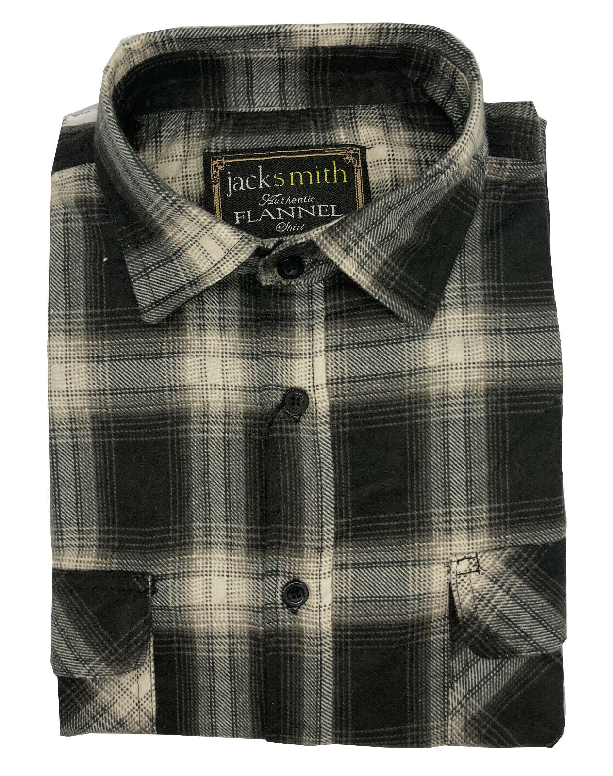Mens Flannelette Long Sleeve Shirt 100% Cotton Check Black - White