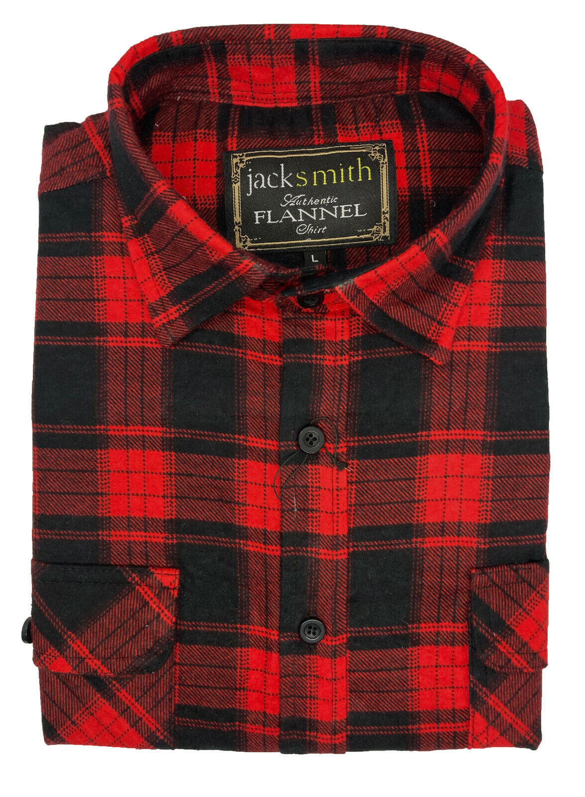 Mens Flannelette Long Sleeve Shirt 100% Cotton Check Red - Black