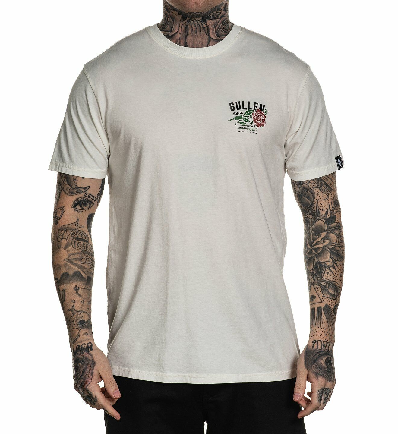 Sullen Clothing RED ROSE ANTIQUE WHITE Mens tee Art Collective tattoo