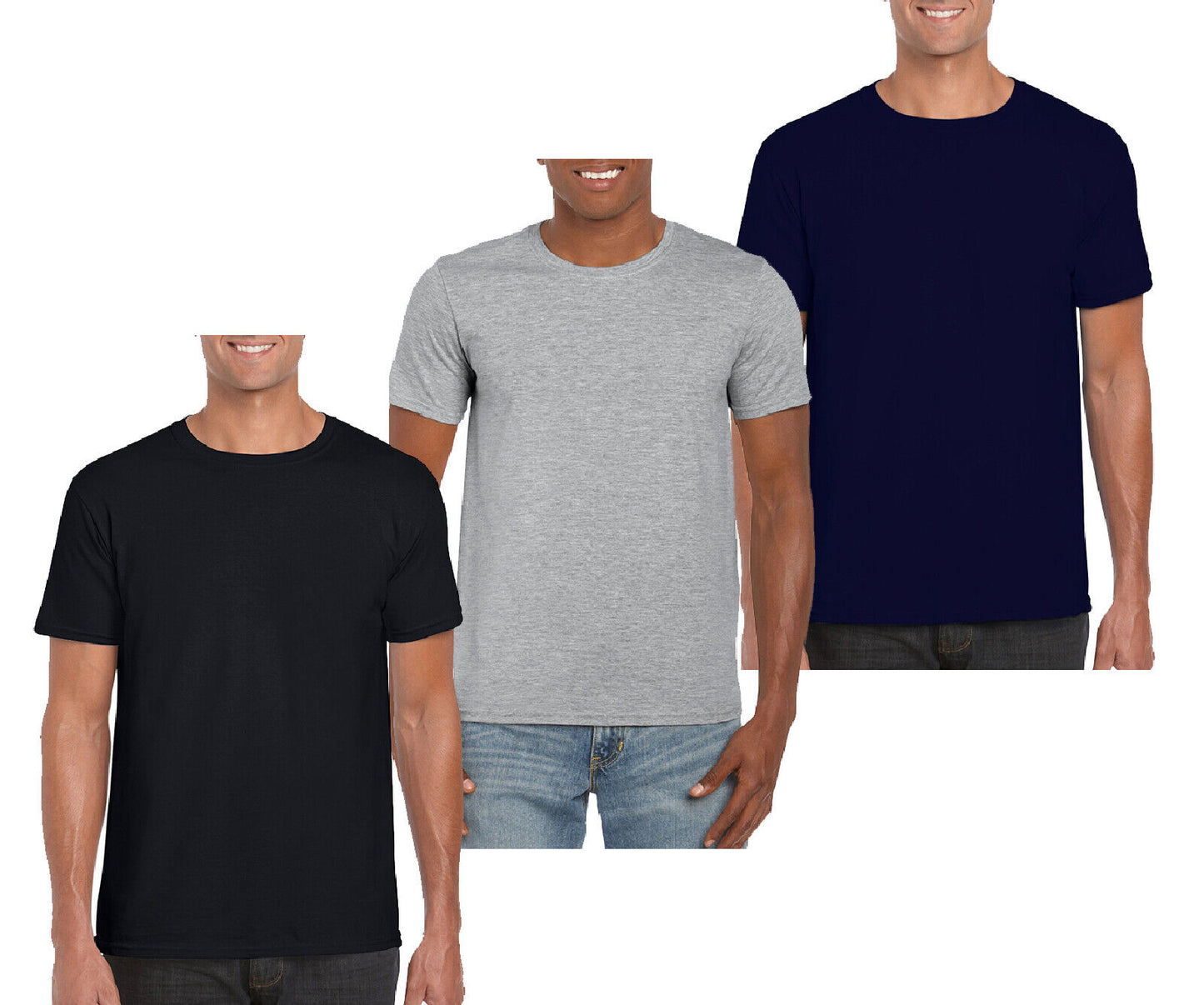 Mens 3 Pack Crew Neck T-shirts Black White Grey Navy S M L XL 2XL 3XL Tees Cheap