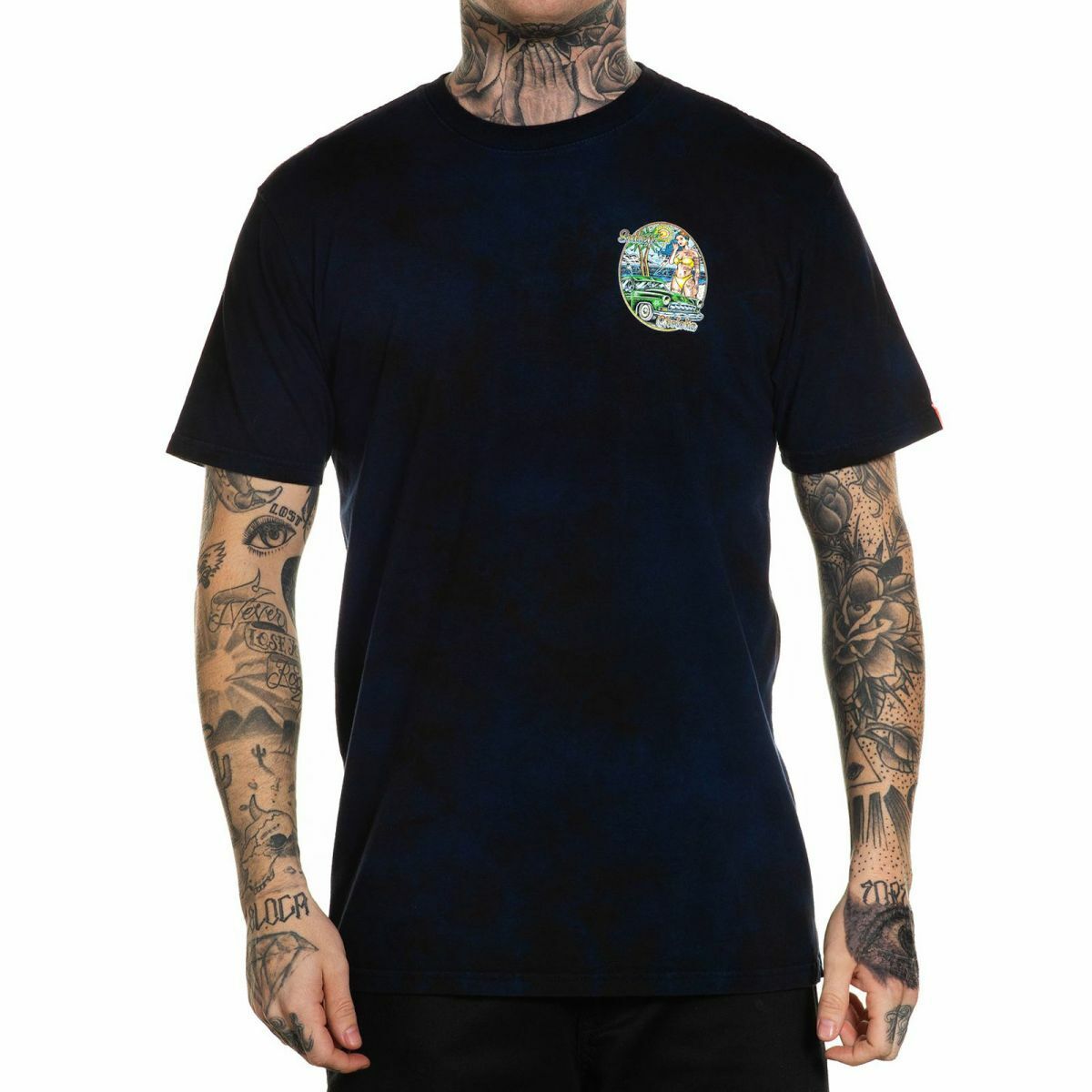 Sullen Clothing "Tropic Thunder" Mens tee Art Collective tattoo Dark Navy tyedye