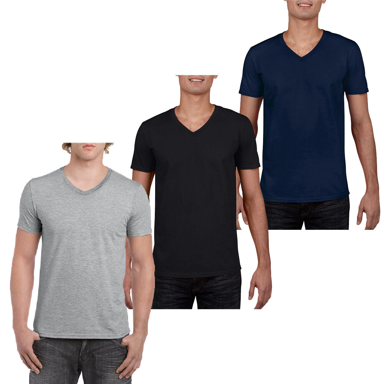 Mens 3 Pack V Neck T-shirts Black White Grey Marle Navy S M L XL 2XL Tees Cheap