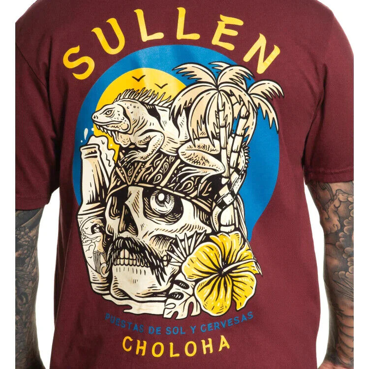 Sullen Clothing "PUESTAS" Mens tee Art Collective tattoo Maroon