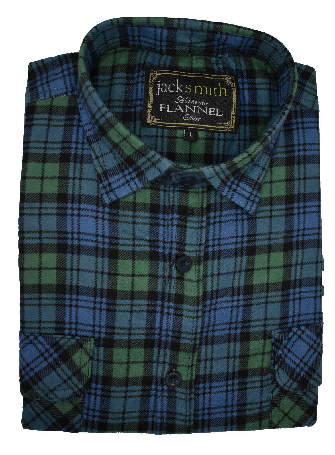 Mens Flannelette Long Sleeve Shirt 100% Cotton Check Navy Blue - Green