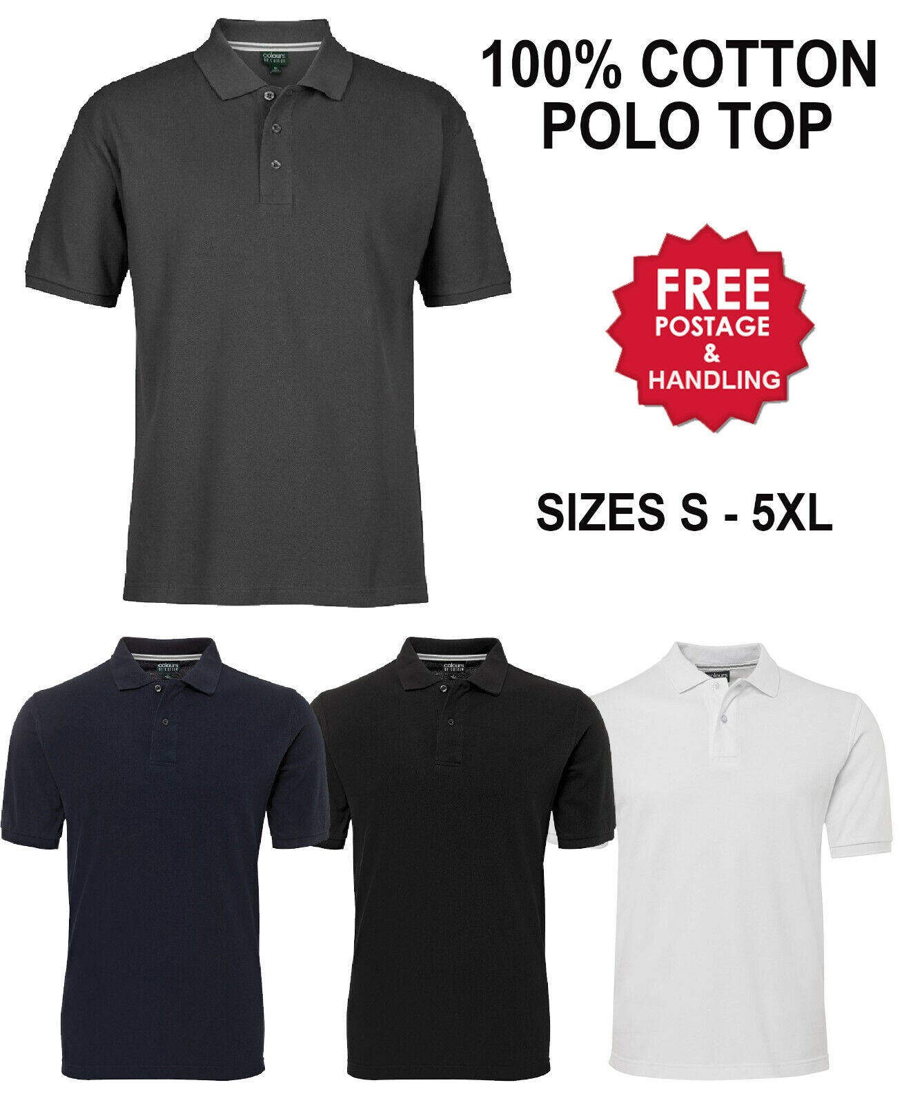 Mens Short Sleeve 100% Cotton Pique Polo Shirt Top S M L XL 2XL 3XL 4XL 5XL