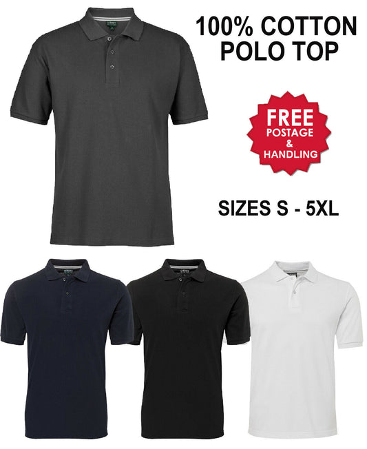 Mens Short Sleeve 100% Cotton Pique Polo Shirt Top S M L XL 2XL 3XL 4XL 5XL