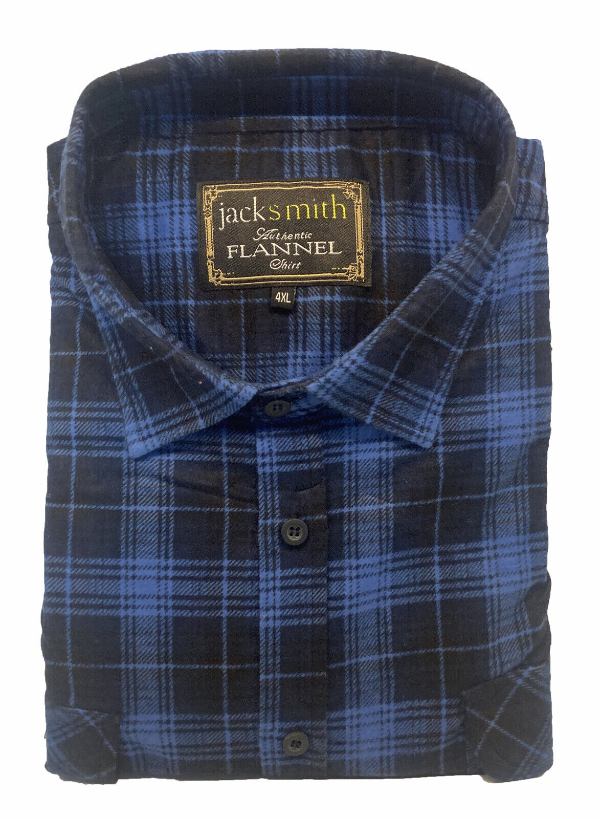 Mens Flannelette Long Sleeve Shirt 100% Cotton Check Navy- Black - Royal