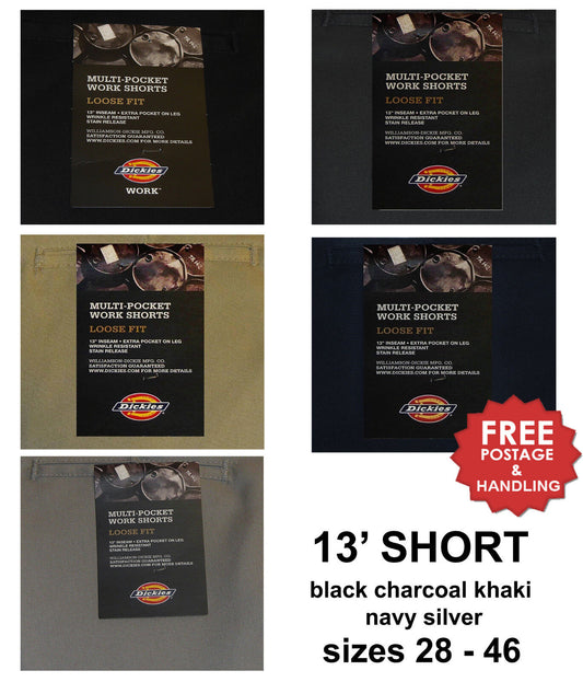 DICKIES 13 Inch Multi Pocket Short black navy charcoal khaki silver sizes 28-46
