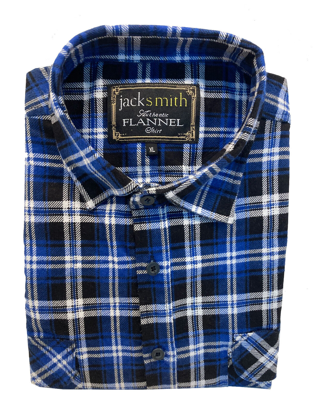 Mens Flannelette Long Sleeve Shirt 100% Cotton Check Navy - White