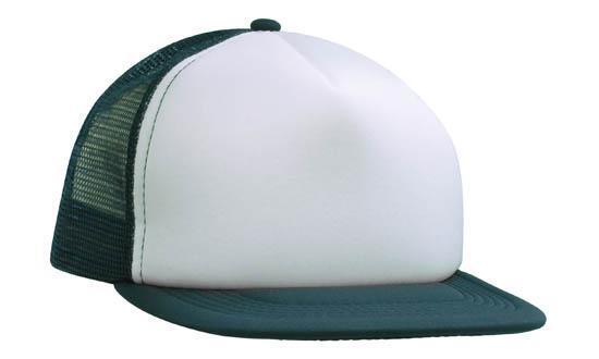 Flat peak Trucker Cap 5 panel mesh black white navy snap back