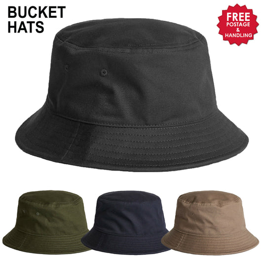 Bucket Hat Mens Womens Black Navy Khaki Sand 100% Cotton
