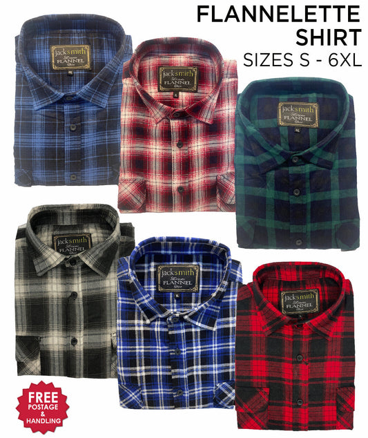 Mens Flannelette Long Sleeve Shirt 100% Cotton M,L,XL,2XL,3XL,4XL,5XL