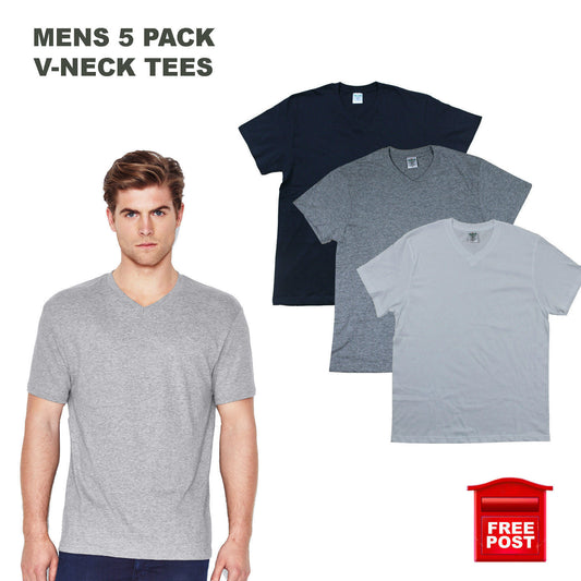 Mens 5 Pack V Neck T-shirts Black White Grey Marle S M L XL 2XL 3XL Tees Cheap