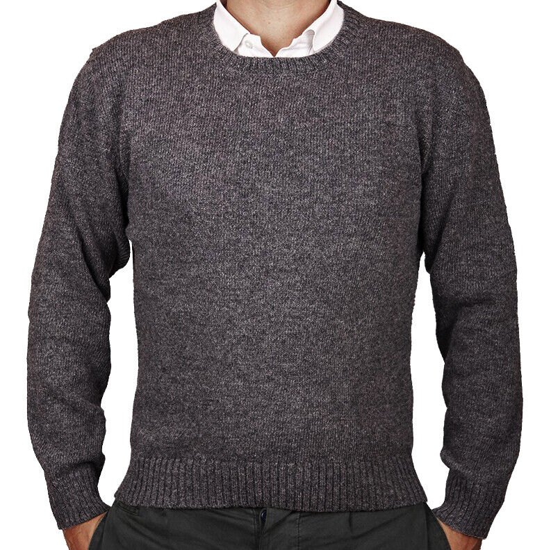 Shetland Wool Round Neck Jumper Pullover Knit chracoal navy