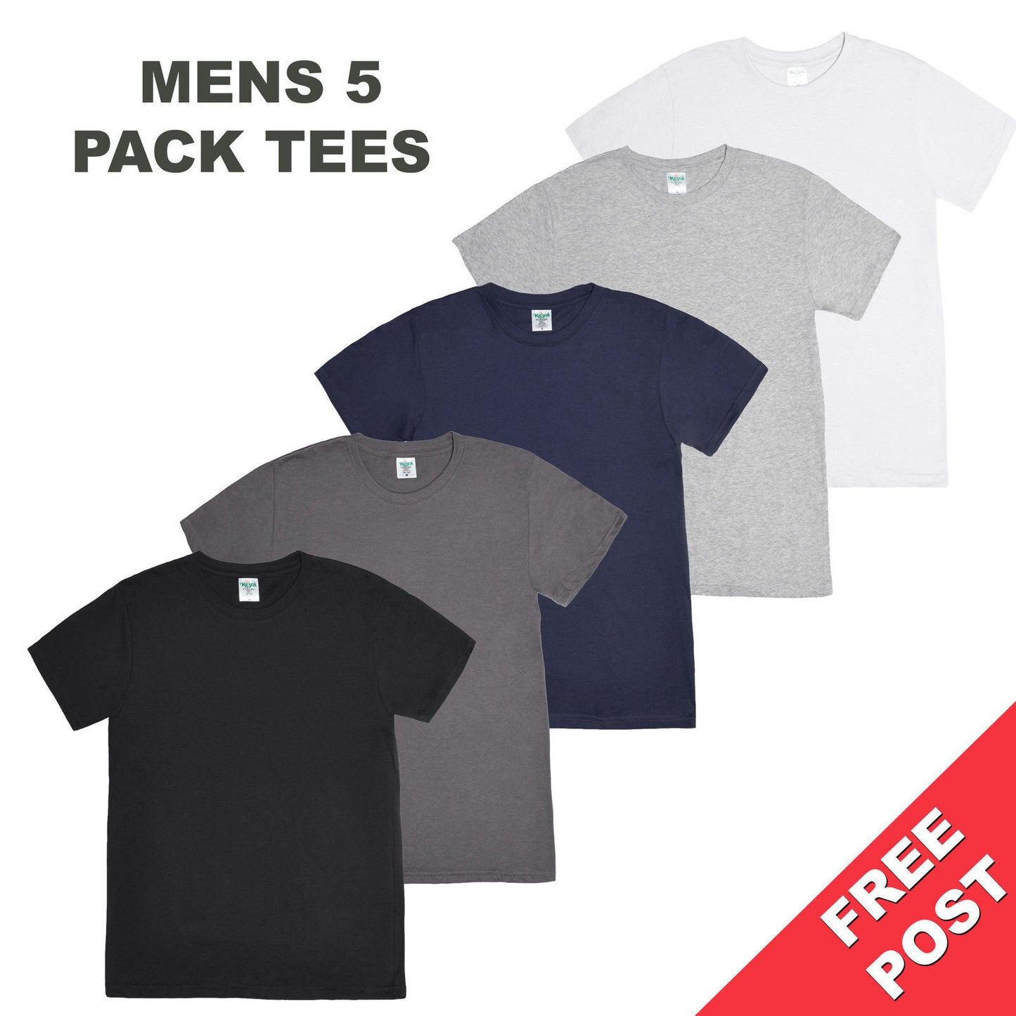Mens 5 pack t-shirt cheap white black navy grey charcoal cotton crew neck S-3XL