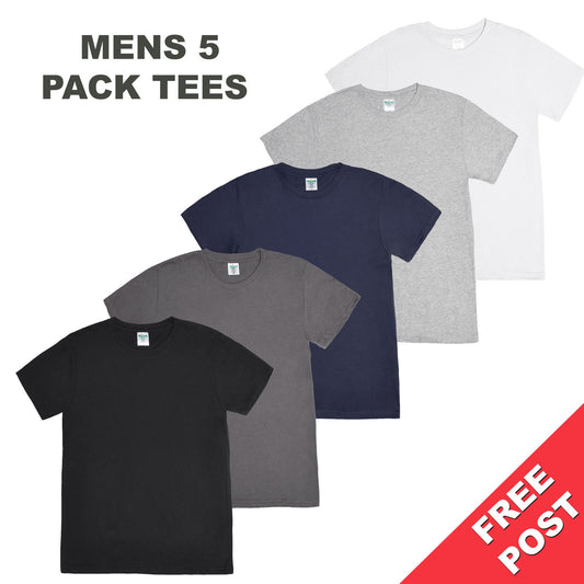 Mens 5 pack t-shirt cheap white black navy grey charcoal cotton crew neck S-3XL