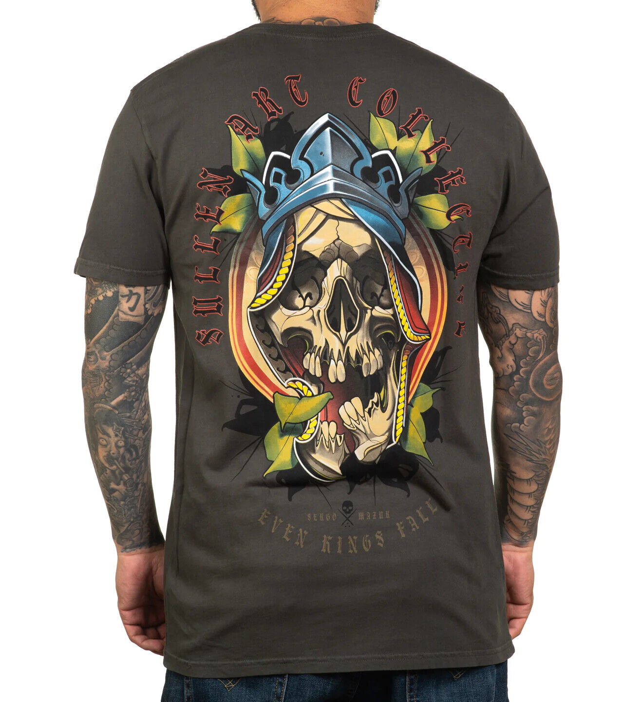 Sullen Clothing "KINGS FALL PREMIUM" Mens tee Art Collective tattoo Grey