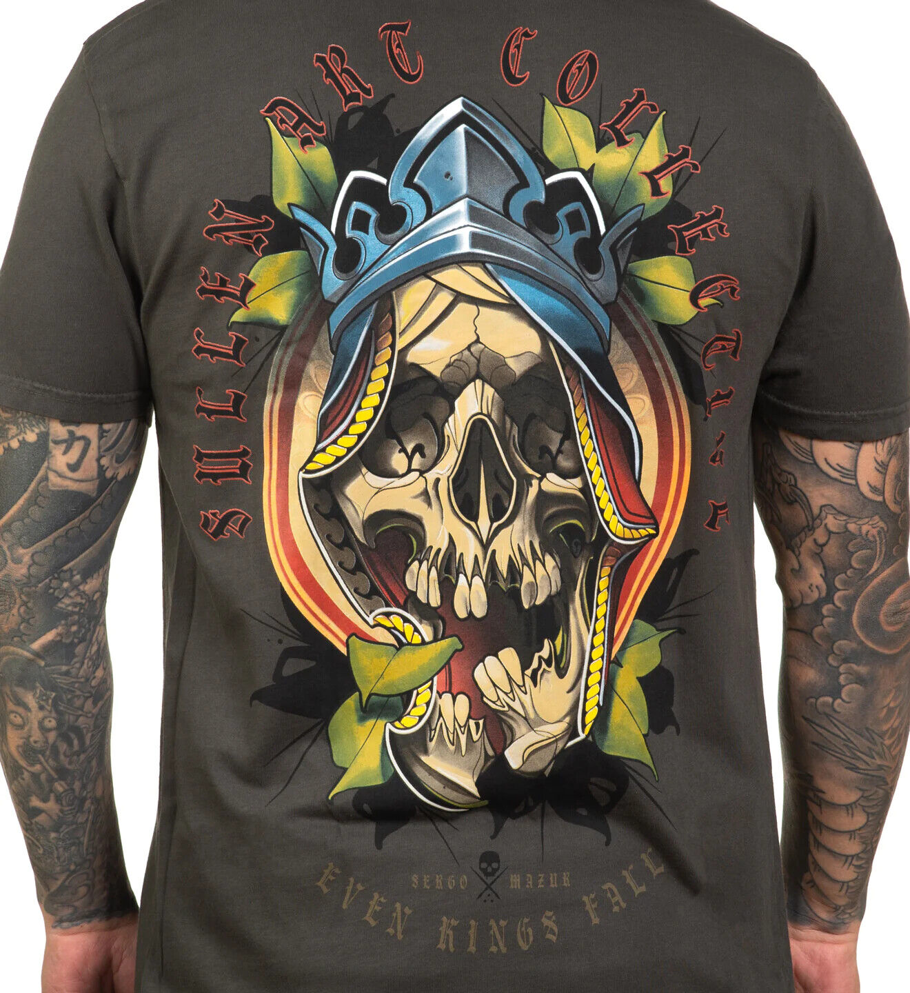 Sullen Clothing "KINGS FALL PREMIUM" Mens tee Art Collective tattoo Grey