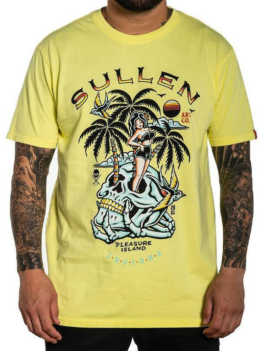 Sullen Clothing "PLEASURE ISLAND" Mens tee Art Collective tattoo Yellow