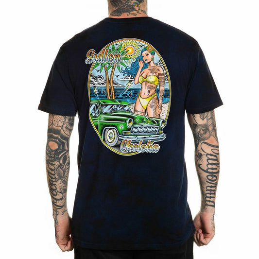 Sullen Clothing "Tropic Thunder" Mens tee Art Collective tattoo Dark Navy tyedye