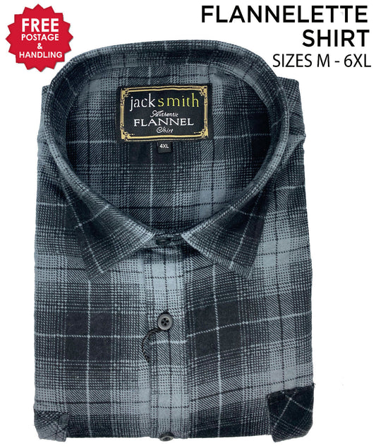 Mens Flannelette Long Sleeve Shirt 100% Cotton Check Charcoal