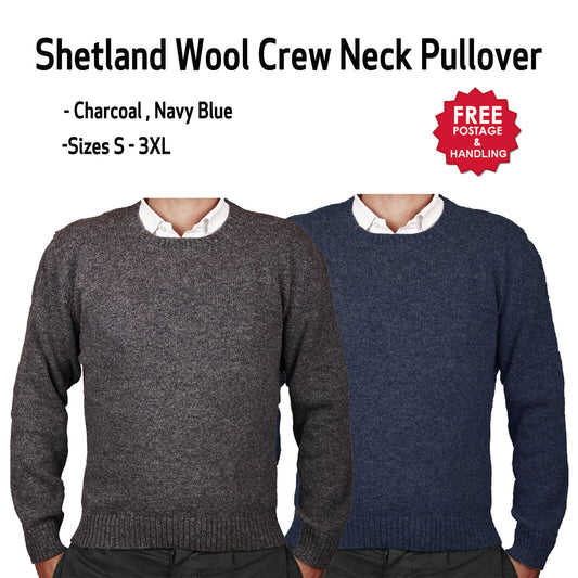Shetland Wool Round Neck Jumper Pullover Knit chracoal navy