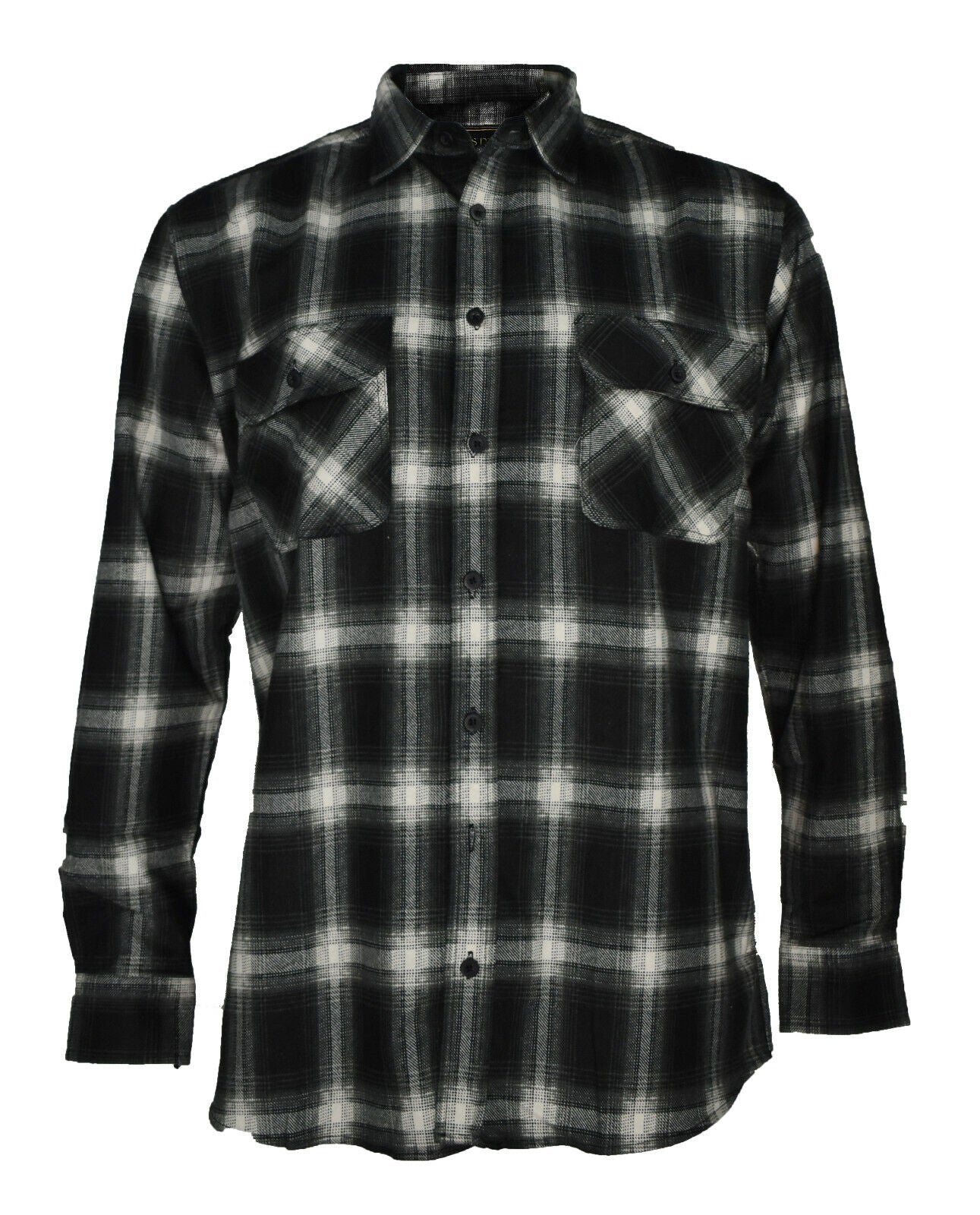 Mens Flannelette Long Sleeve Shirt 100% Cotton Check Black - White