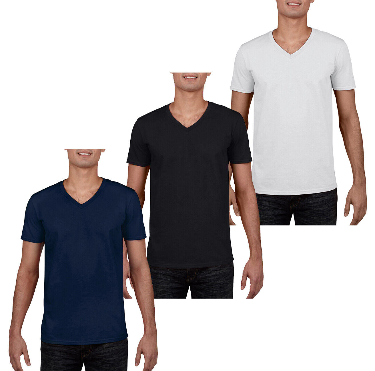 Mens 3 Pack V Neck T-shirts Black White Grey Marle Navy S M L XL 2XL Tees Cheap