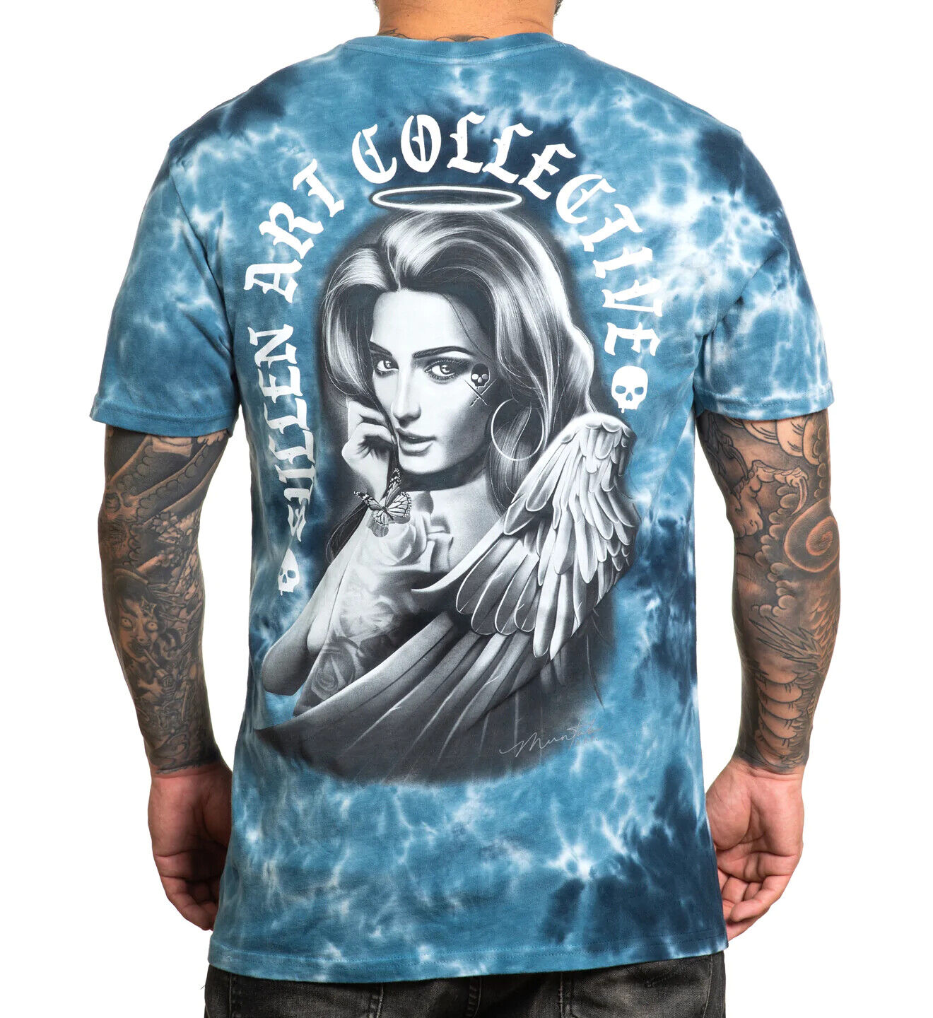 Sullen Clothing "HEAVEN SENT" Mens tee Art Collective tattoo blue tye dye