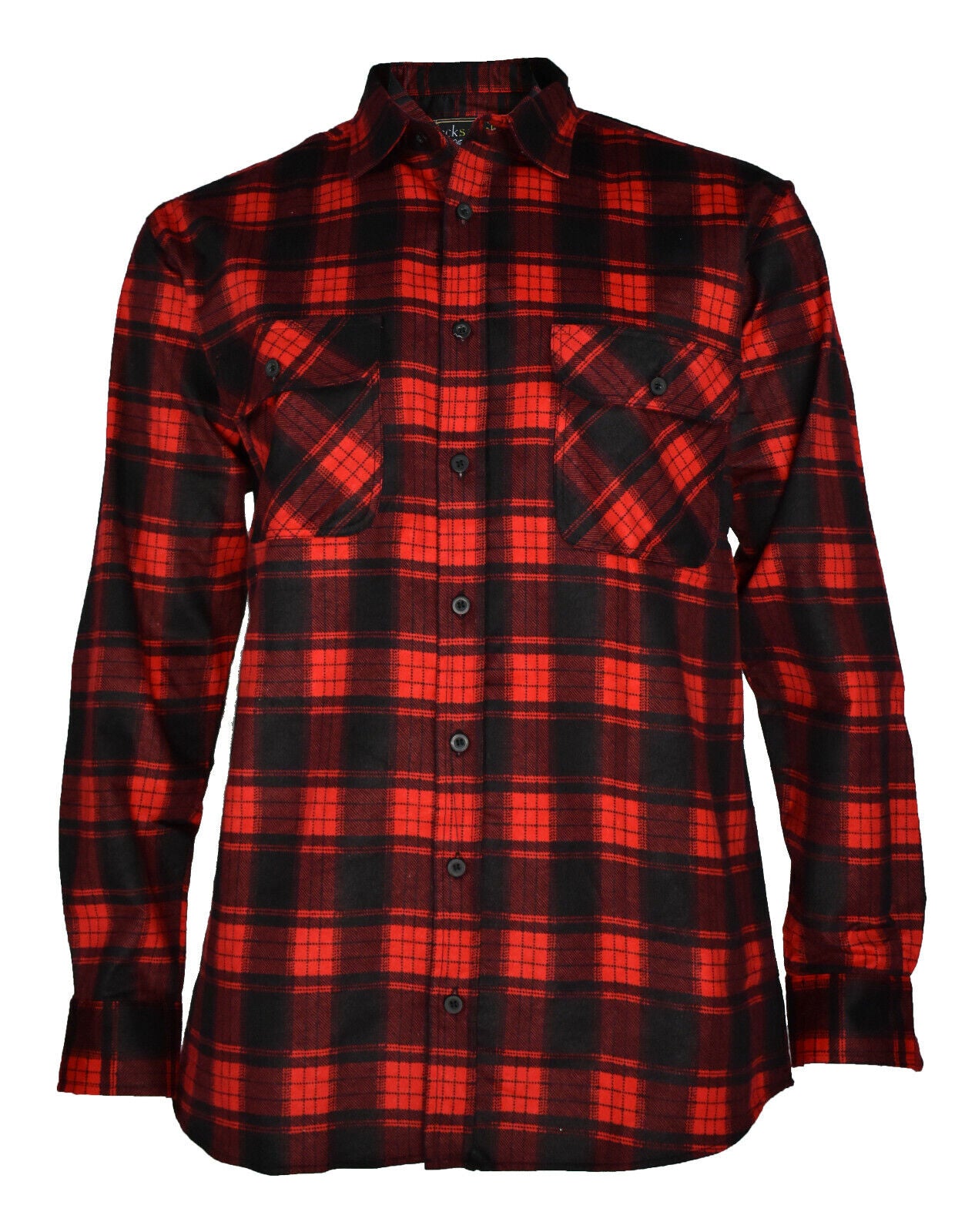 Mens Flannelette Long Sleeve Shirt 100% Cotton Check Red - Black