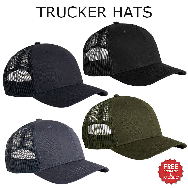 Trucker Cap Curved Peak Mesh Back Plastic Snapback black navy army petrol