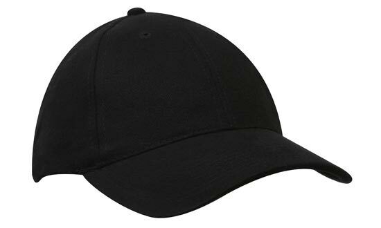 Brushed heavy cotton Cap Structured 6 Panel curved peak short Touch Strap Black