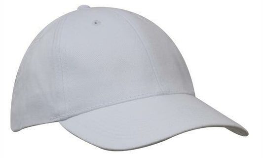 Brushed heavy cotton Cap Structured 6 Panel curved peak Touch Strap White