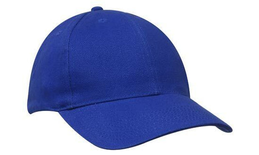Brushed heavy cotton Cap Structured 6 Panel curved peak Touch Strap Royal Blue