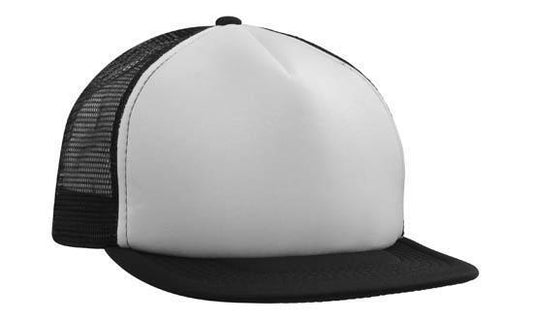Flat peak Trucker Cap 5 panel mesh black/white snap back