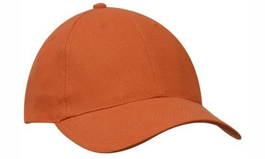 Brushed heavy cotton Cap Structured 6 Panel curved peak Touch Strap Orange