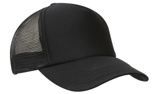 Trucker Cap 5 panel mesh BLACK curved peak