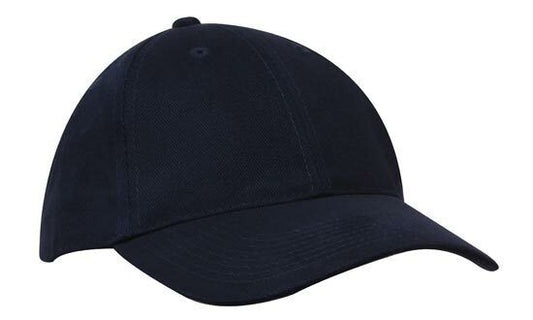 Brushed heavy cotton Cap Structured 6 Panel curved peak Touch Strap Navy Blue