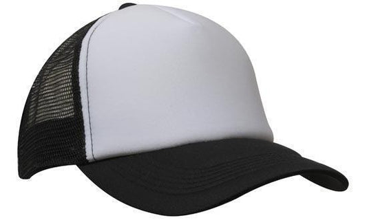 Trucker Cap 5 panel mesh BLACK/WHITE curved peak