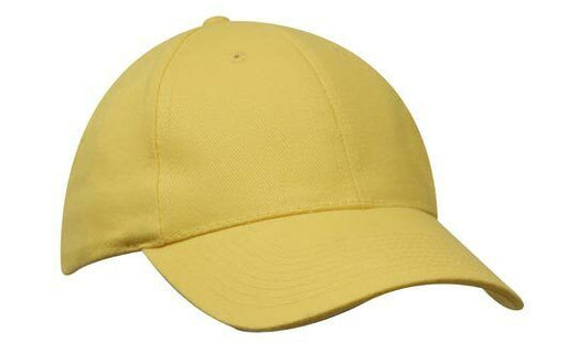 Brushed heavy cotton Cap Structured 6 Panel curved peak Touch Strap Yellow