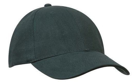 Brushed heavy cotton Cap Structured 6 Panel curved peak Touch Strap Bottle Green