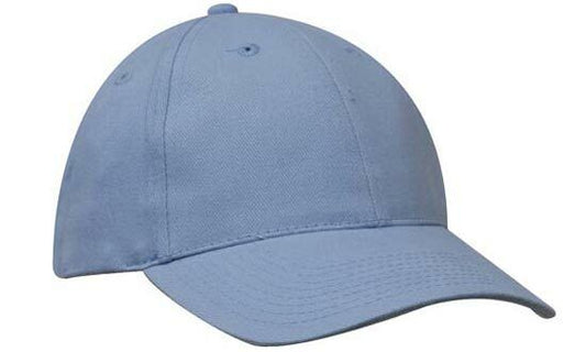 Brushed heavy cotton Cap Structured 6 Panel curved peak Touch Strap Sky Blue