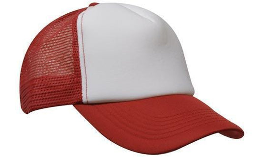 Trucker Cap 5 panel mesh RED/WHITE curved peak