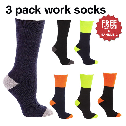 3 pack work socks black navy lime orange hi viz cheap